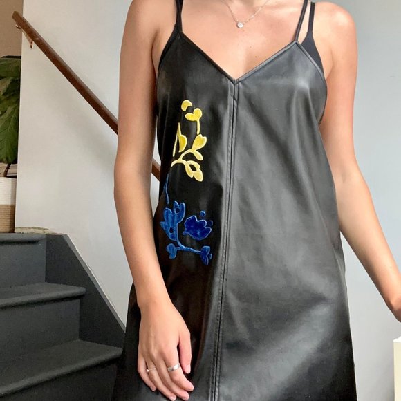 ZARA LEATHER EMBROIDERED DRESS - Picture 2 of 3
